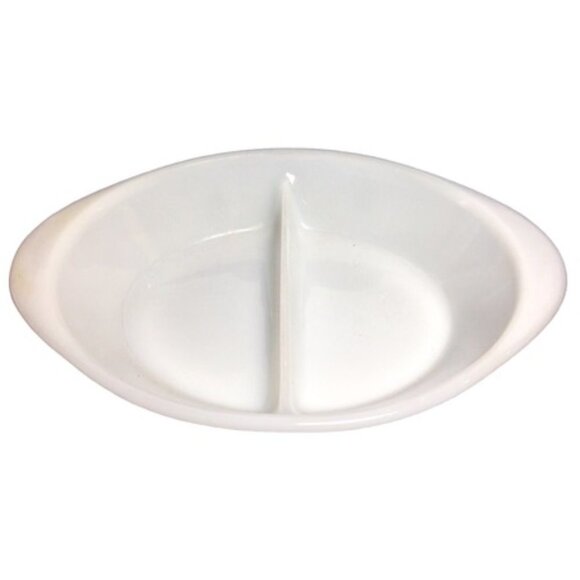 Vintage Glasbake Divided Casserole Serving Dish White Green Crazy Daisy - Picture 2 of 6